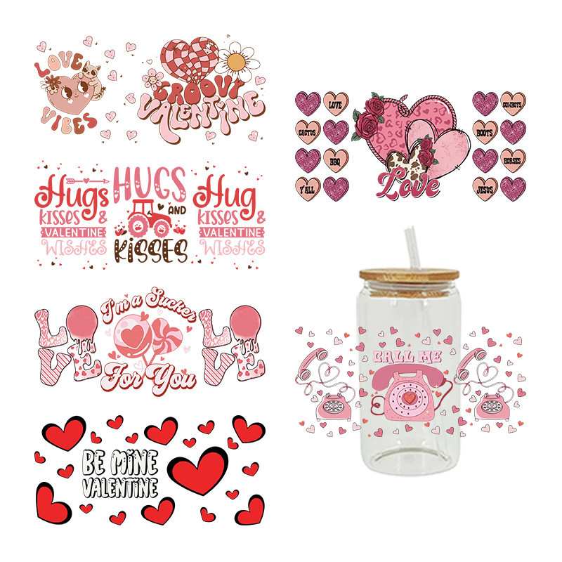 

UV DTF Transfer Sticker Valentine's Day For The 16oz Libbey Glasses Wraps Bottles Cup Can DIY Waterproof Custom Decals D9487