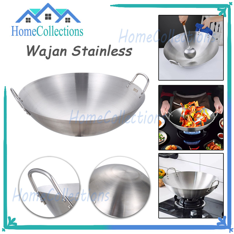 Wajan Stainless Dengan/Stainless Steel Kuali/Wajan Penggorengan Kuali Stainless Steel