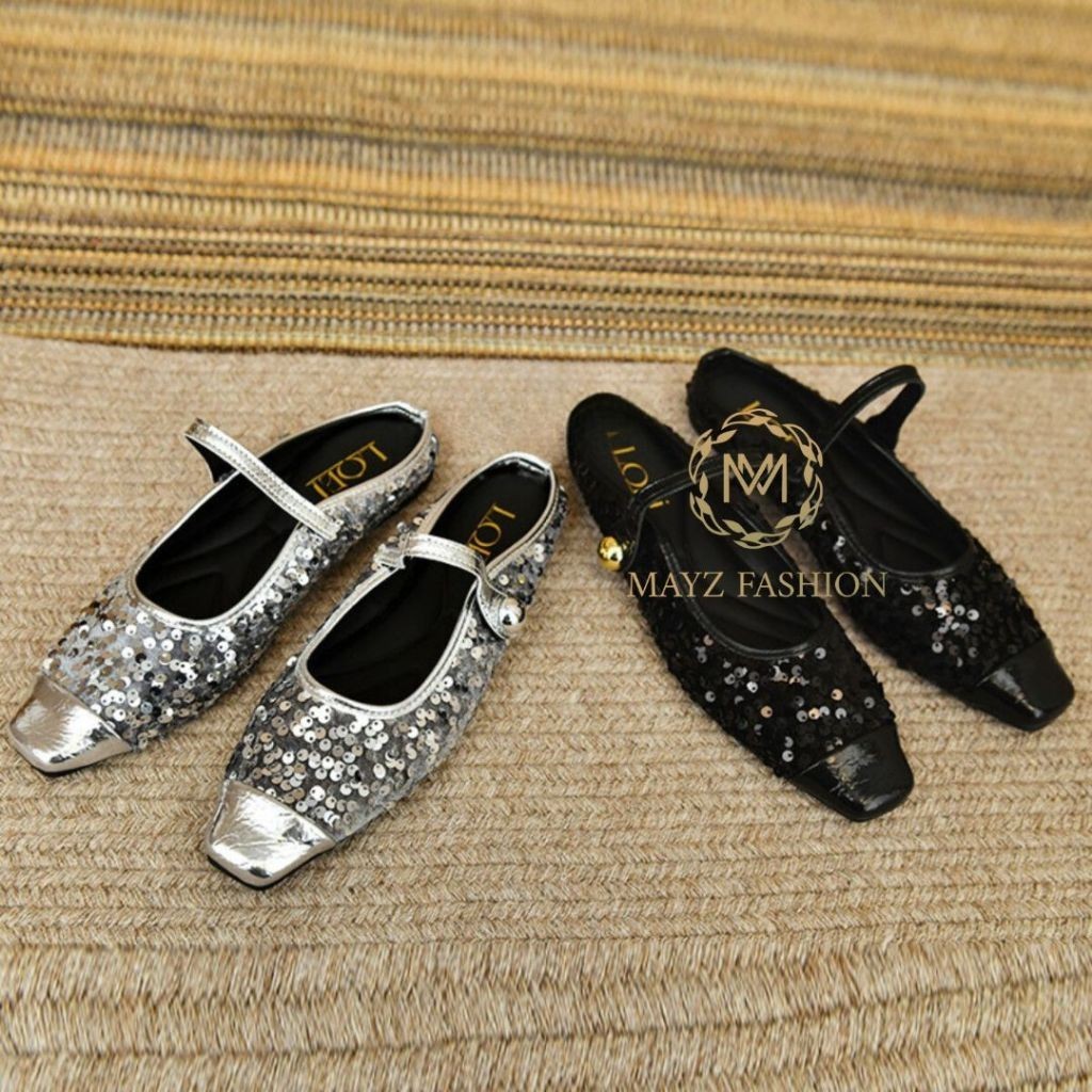 【LF】Flatshoes Sequins Wanita Sepatu Slip On Pesta Kondangan Perempuan