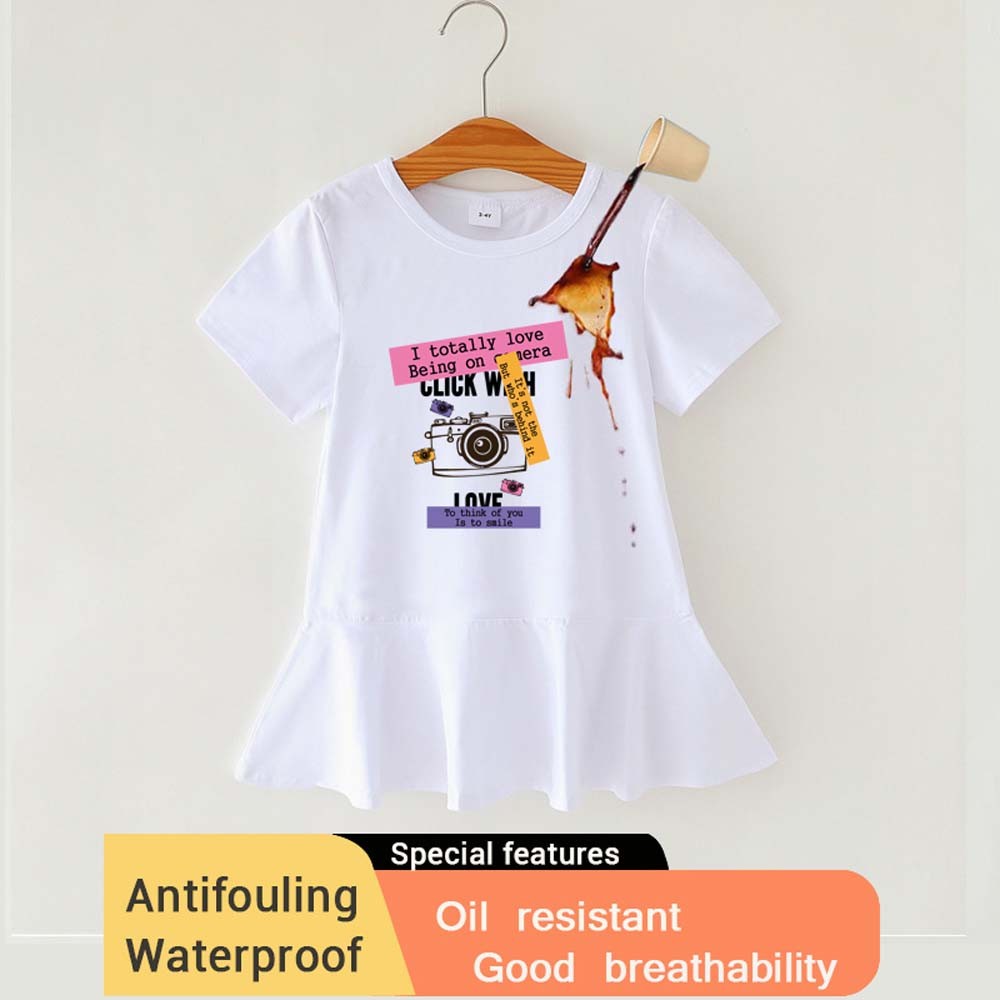 

Sticker camera optional print children's dress with anti fouling waterproof oil resistant and good breathability