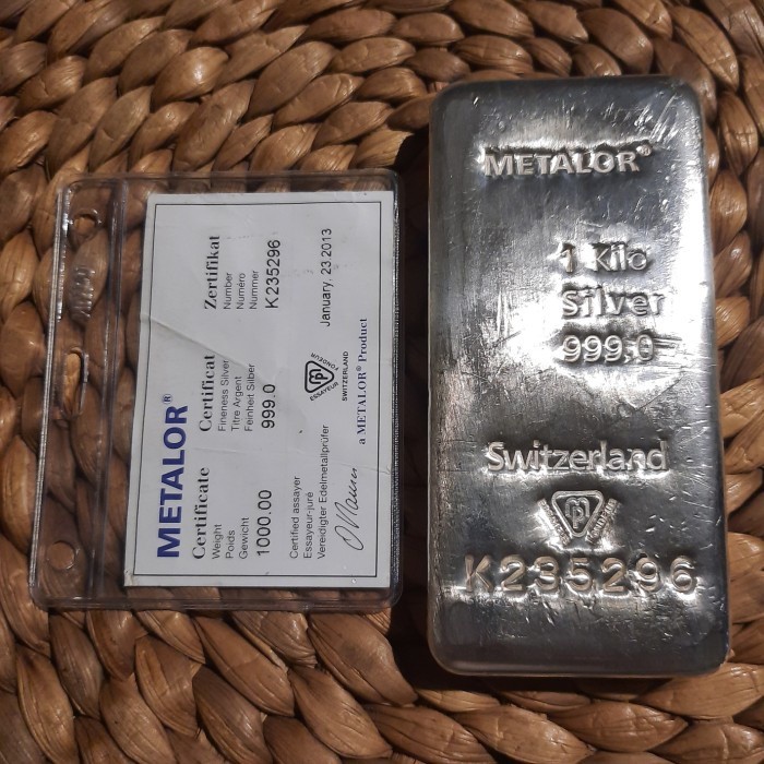 PERAK BATANGAN METALOR 1 KG 1000 GR FINE SILVER BAR 999 SERTIFIKAT (RD)