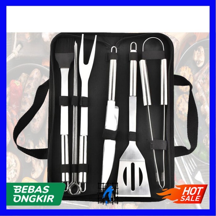 Set Peralatan BBQ Alat Masak Camping Panggang Stainless 9 in 1