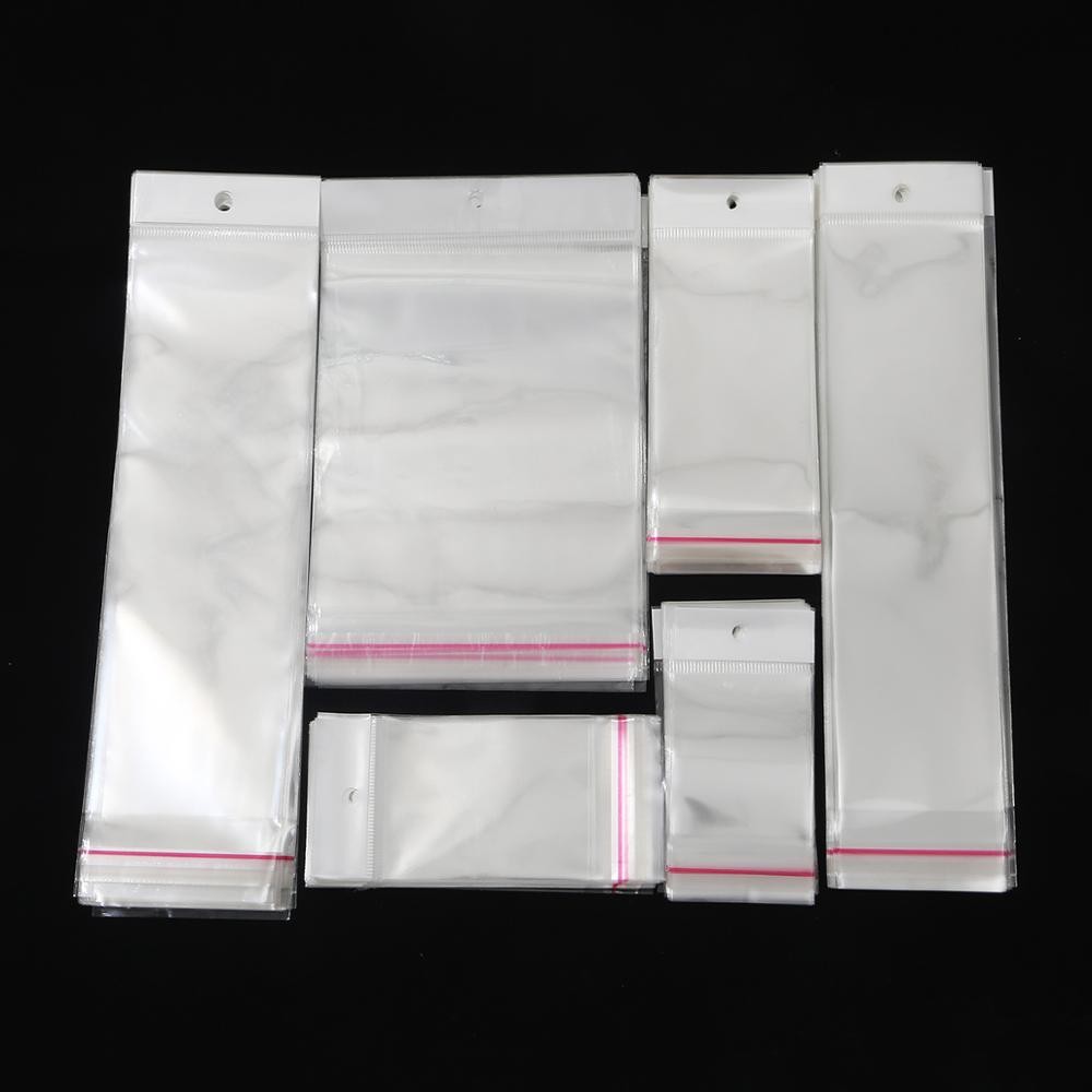 

100pcs Transparent Multi-size Self Adhesive Seal Plastic Storage Bag OPP Poly Pack Bag With Hang Hole Retail Packaging Pouches