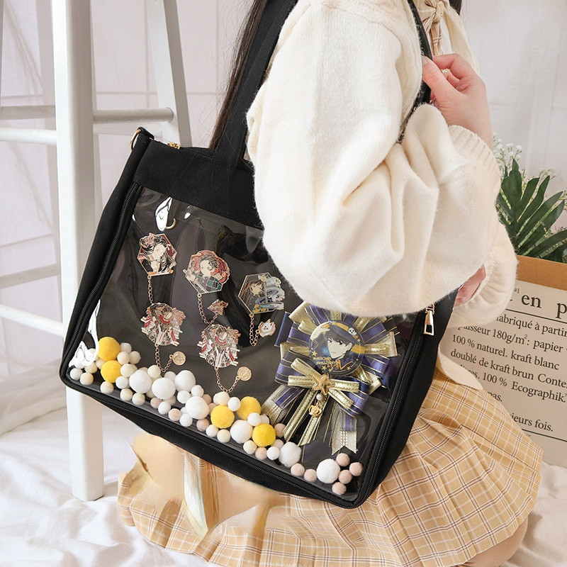 

2022 New Japanese Kawaii Ita Bag Women High School Teenage Girls JK Bag Big Canvas Bag PVC Transparent itabag Shoulder Bag Women