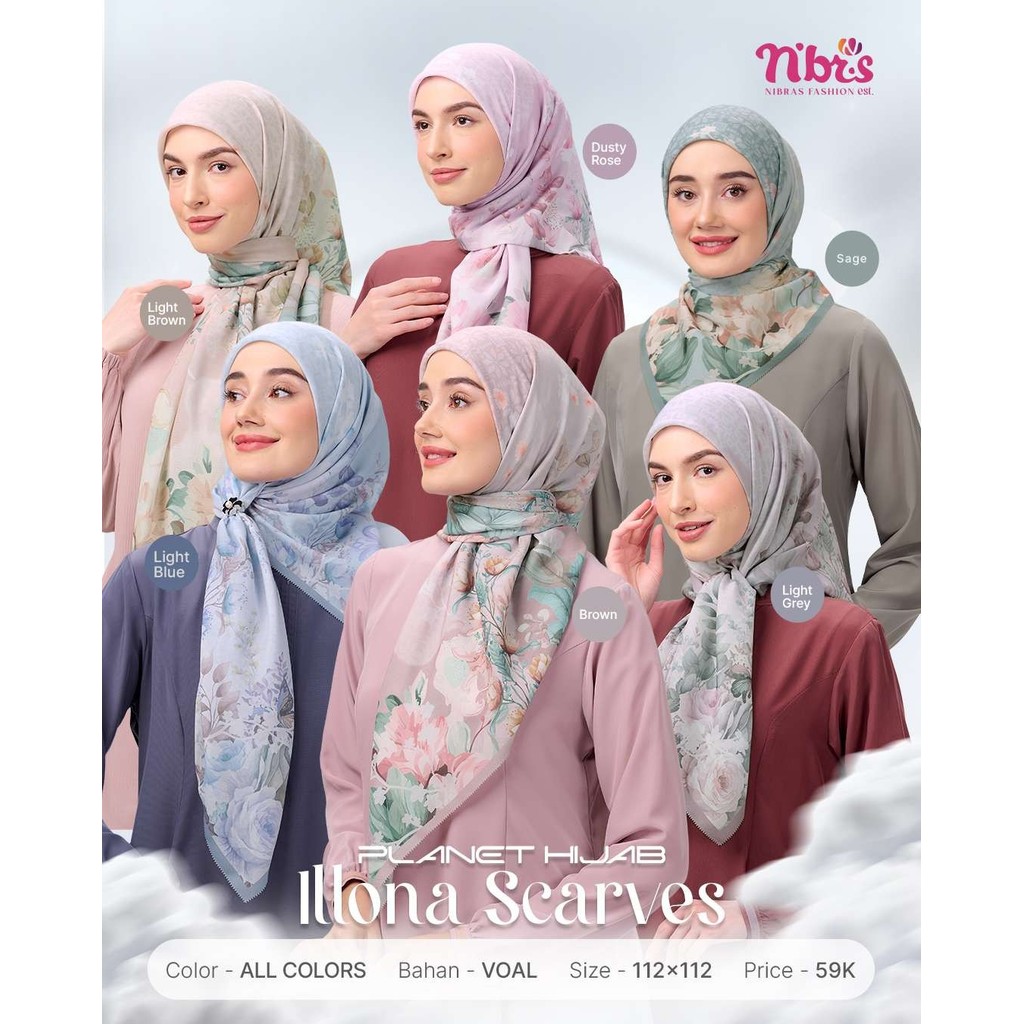 Nibras Hijab Voal Premium Illona Scarves Hijab Segiempat Voal Motif