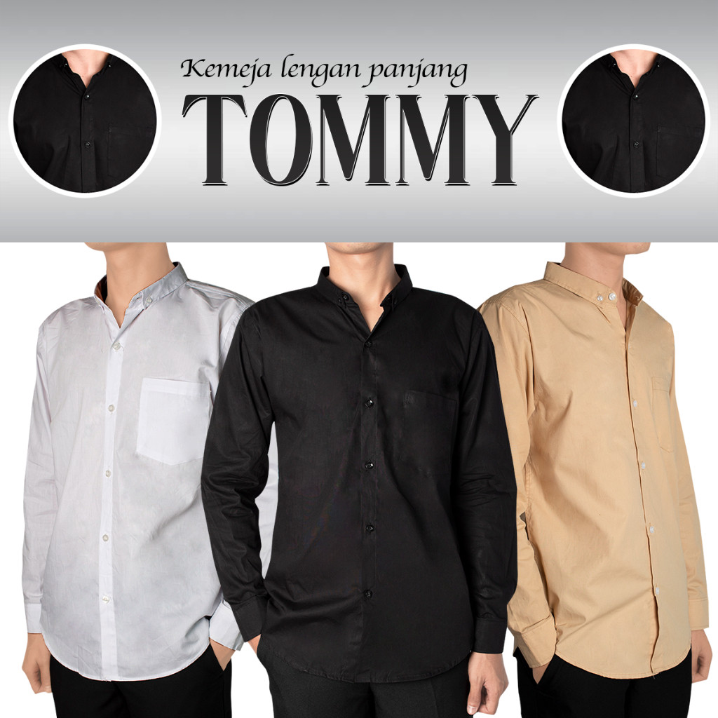 FortKlass kemeja Tommy Polos Pria Lengan Panjang Kemeja Cowok Formal Kemeja Kantor Kemeja Kerja