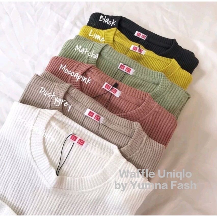 KAOS WAFFLE LENGAN PANJANG WANITA / ATASAN WANITA KAOS POLOS BAHAN WAFFLE UNIQLO / KAOS RIB PREMIUM