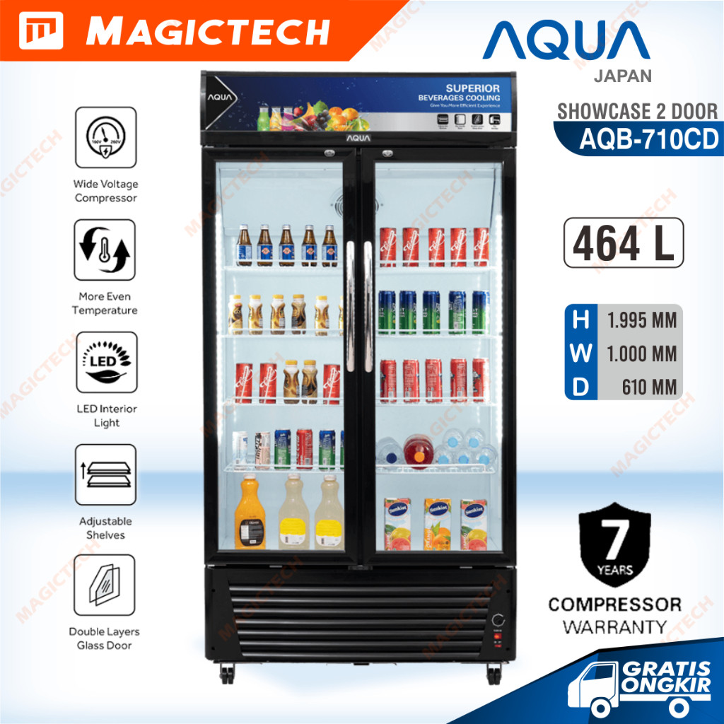 SHOWCASE AQUA 2 PINTU AQB-710CD / AQB-710 4 RAK 464 LITER