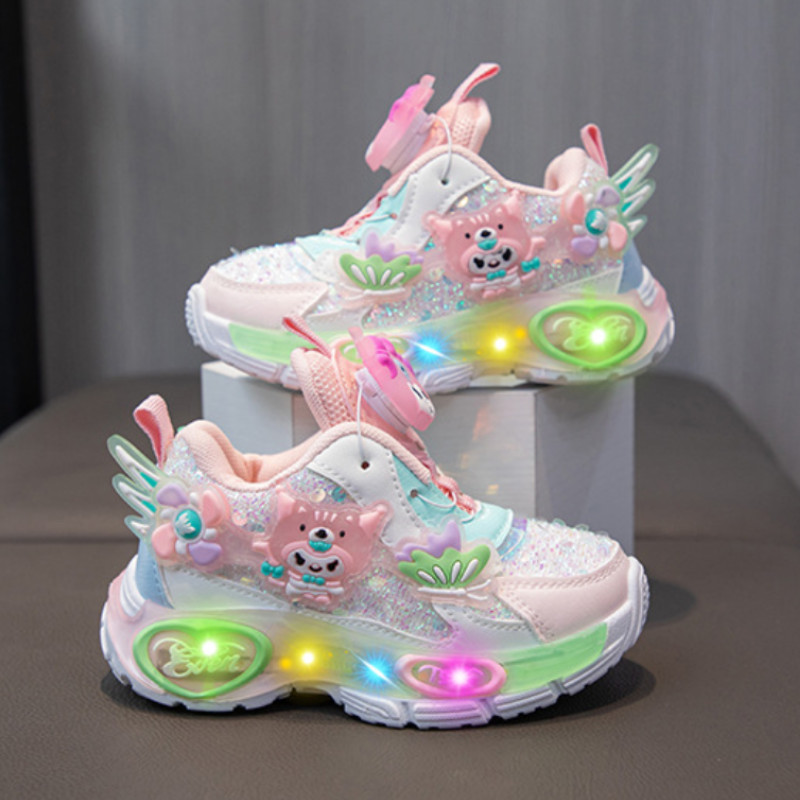 Children's Shoes LED Lights Cartoon Girls Sports Shoes Non-slip Teen Child Running Shoes Sneaker Gir