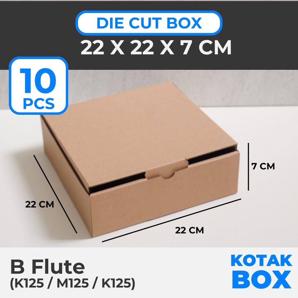 

[10 PCS] Box Kardus Karton Die Cut Mailer 22 x 22 x 7 cm Tanpa Sablon - Bahan B Flute Cokelat