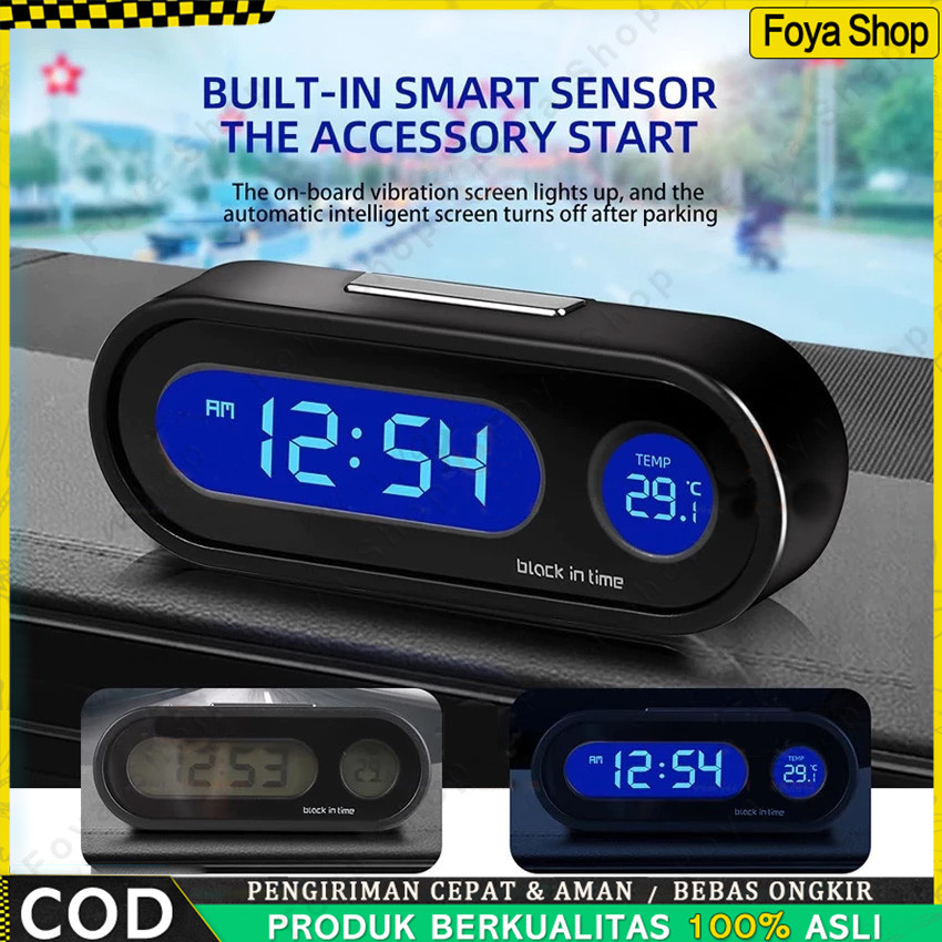 Jam Digital LED dashboard Mobil Blacklight Biru Dengan Termometer Untuk Dashboard Mobil （Jam Termome