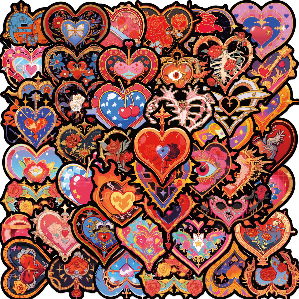 

50pcs Retro Fancy Flower Skull Heart Stickers For Luggage Laptop Phone Water Bottle Vinyl Cartoon Waterproof Graffiti Decals