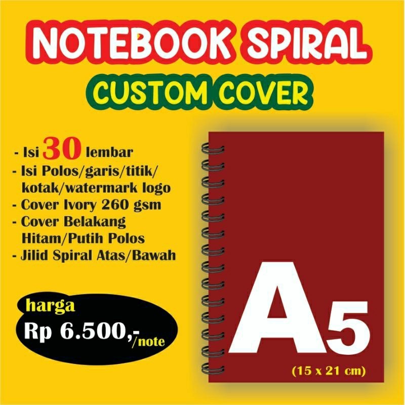 

NOTEBOOK SPIRAL NOTES A5 CUSTOM COVER (30 lembar)