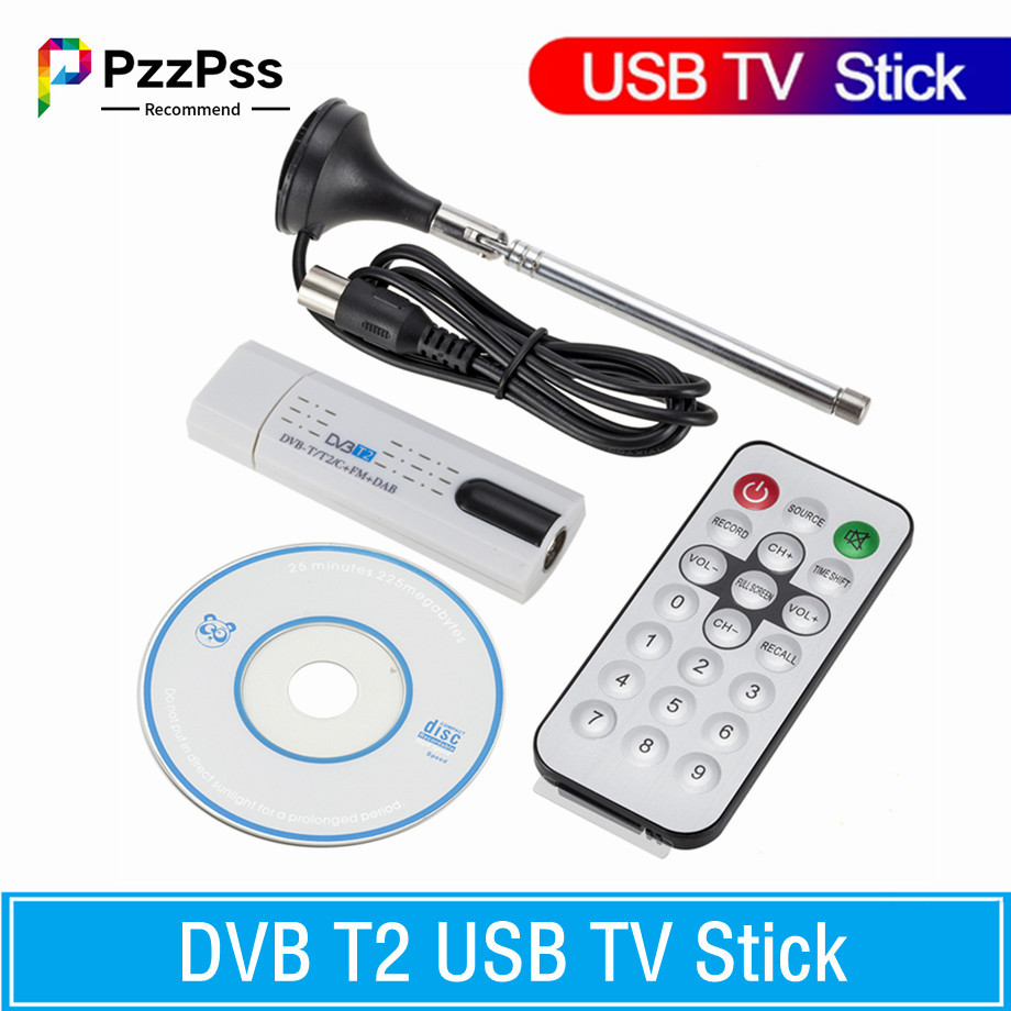 PzzPss Digital satellite DVB T2 USB TV Stick Tuner With Antenna Remote HD USB TV Receiver DVB-T2/DVB