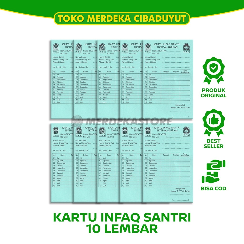 

10Pcs Kis | Kartu Infaq Santri TK/TP Al-Qur'an | 1pack Isi 10 PCS | Cahaya Ilmu Bandung