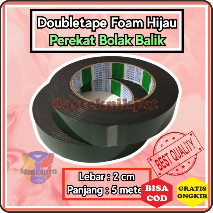 

(MAT) Doubletape Double Tape Lem Foam Hijau Perekat Bolak Balik
