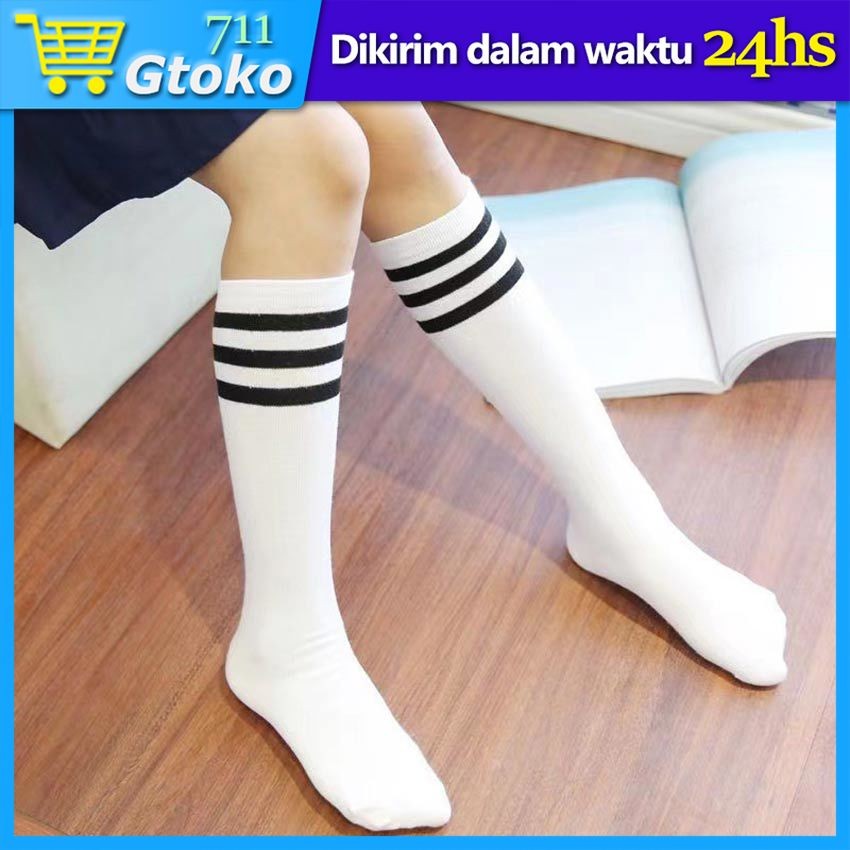 Kaos Kaki Anak Selutut Panjang Motif Strip Garis Polos Gaya Korea Japanese Style Stripe Socks Kaos K