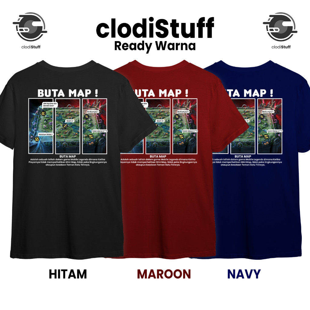 Kaos Unik BUTA MAP Mobile Legends MLBB Lengan Pendek Hitam Combed 30s Pria Wanita Premium