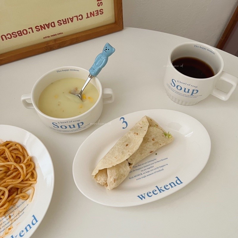 MINIHOME - WEEKEND KANA Collection Piring Gelas Korea Aesthetic Homecafe Minimalis Alas Makan Kerami