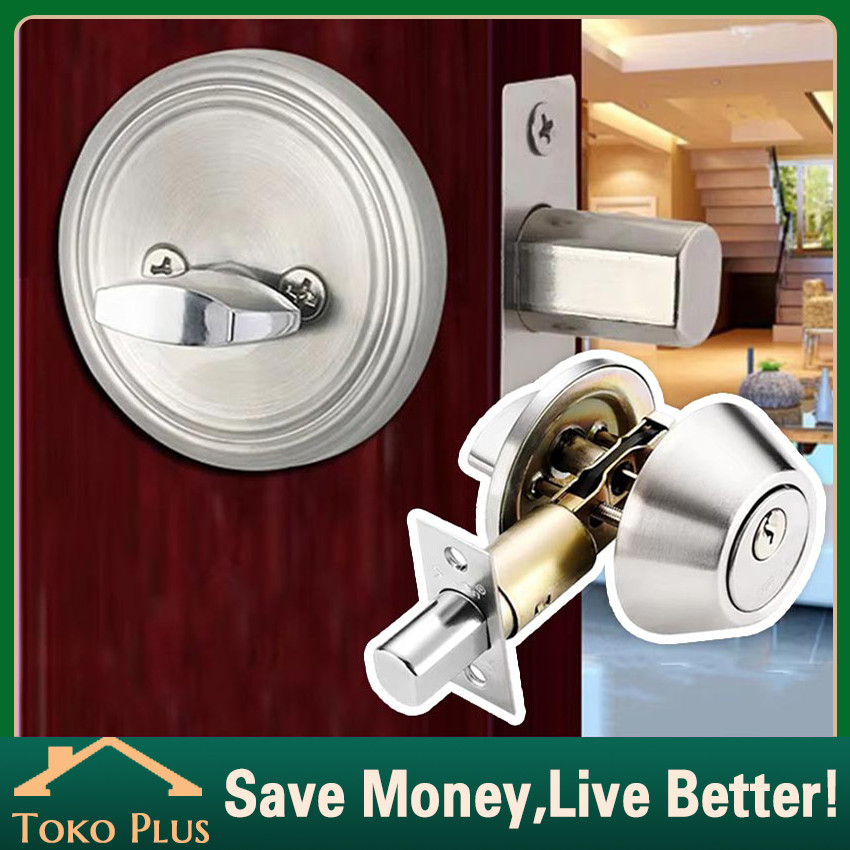 1Set Kunci Pintu Deadbolt Kunci Tambahan Pintu Rumah Kunci Tanam Pintu Kayu Bahan Stainless - Kunci 