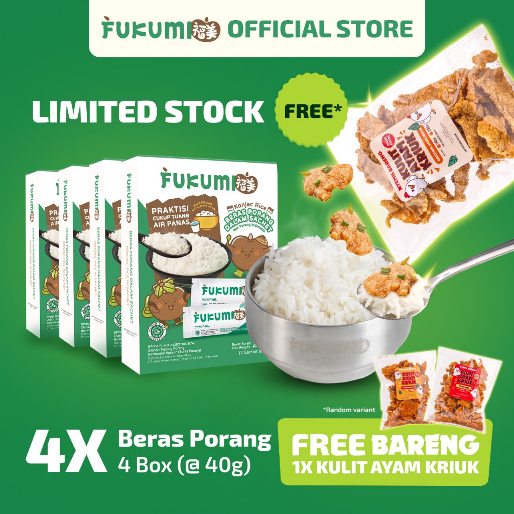 

FUKUMI Beras Porang 4 Box Sachet - Shirataki / Konjac Rice