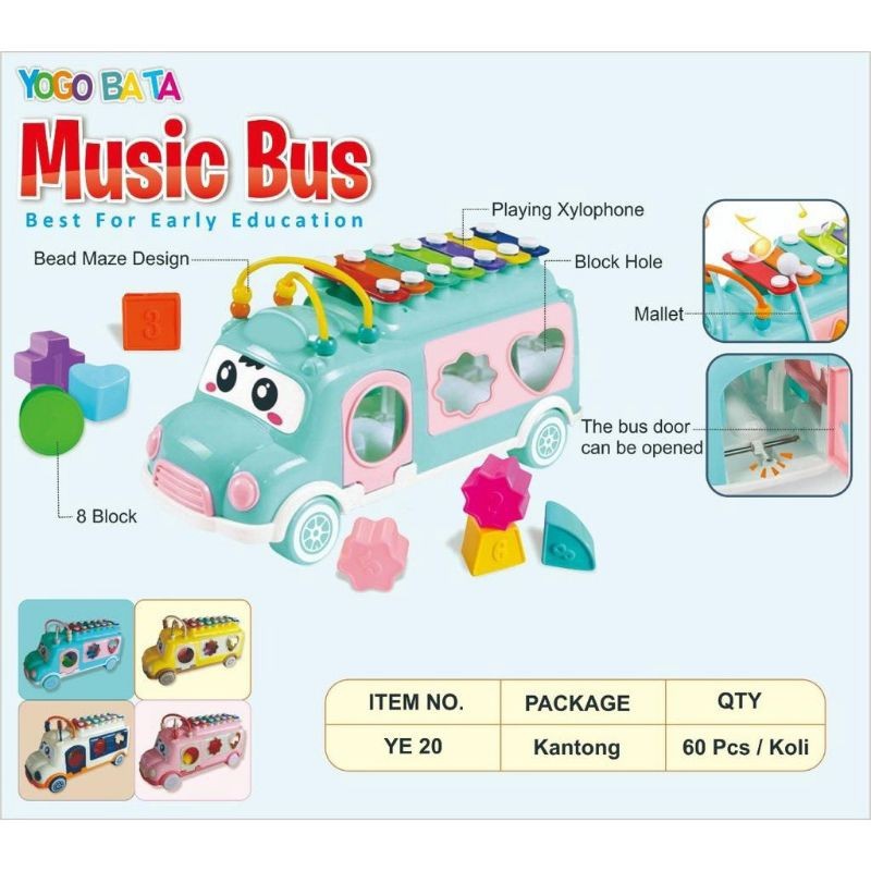 YE20/Mainan Edukasi Xylophone Musik Bus/Mainan Xylophone Bus/Mainan Xylophone
