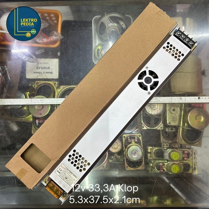 Adaptor Power Supply 12V 33.3A SLIM + Kipas Ram Besi Jaring TIPIS 33A 30A
