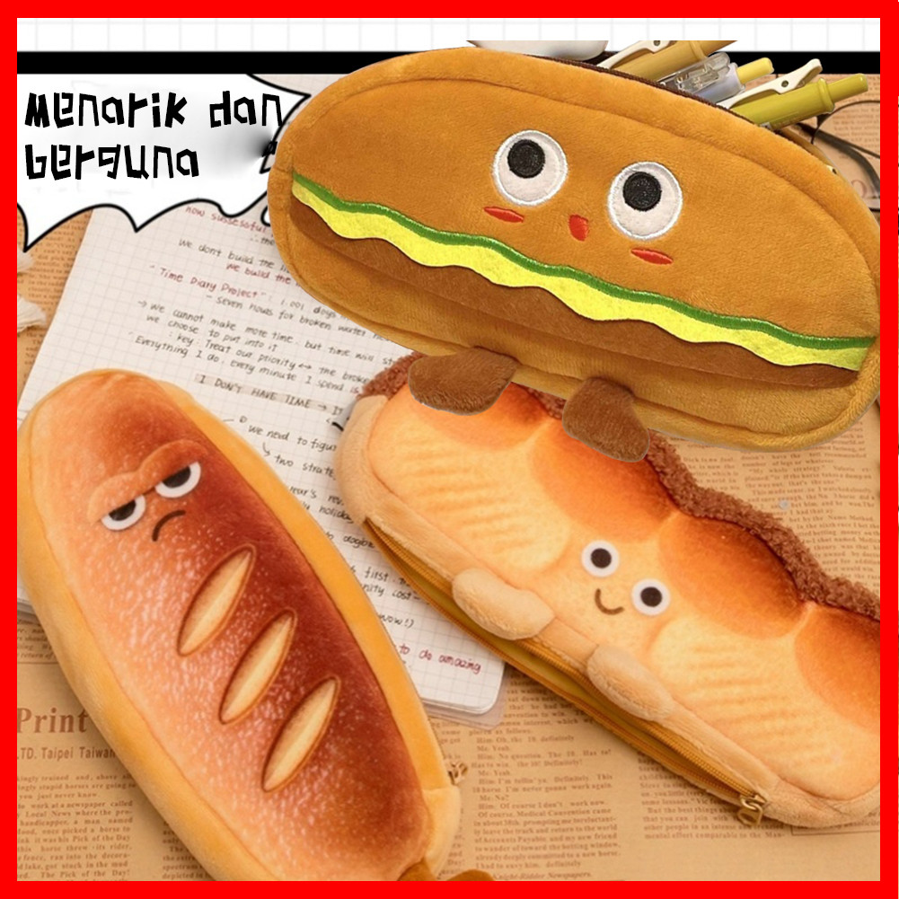 

Pencil Case Cute Tempat Pensil Aesthetic Korea Kain Kotak Pensil Karakter Roti French /Toast/Hamburger Lucu Pensil Sekolah