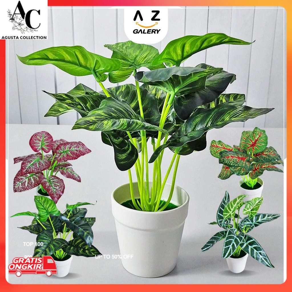 Bunga Dekorasi / HIASAN RUMAH / BUNGA HIAS / BUNGA IMITASI / BUNGA POT PALSU / BUNGA KELADI Azgalery