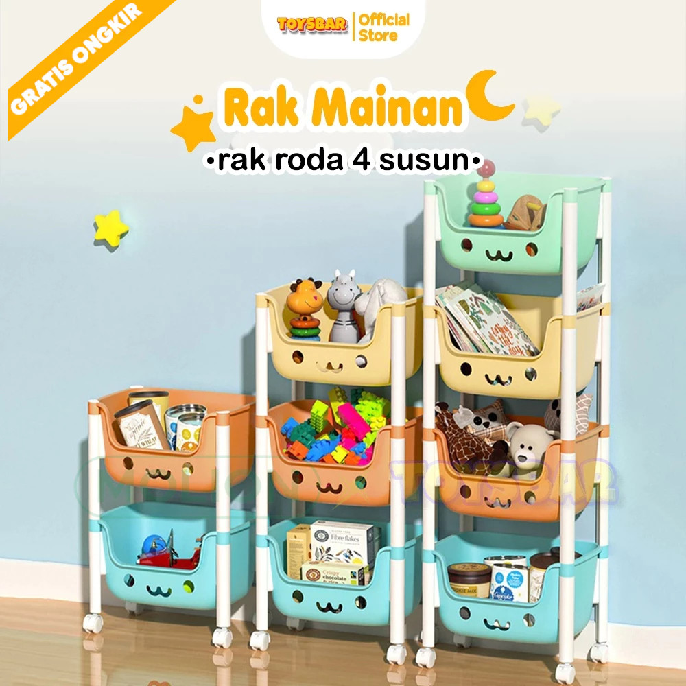 nl84dg Rak Mainan Anak Rak Dapur/Kamar Mandi Tempat Penyimpanan Mainan Rak Roda 4 Susun / Rak Mainan