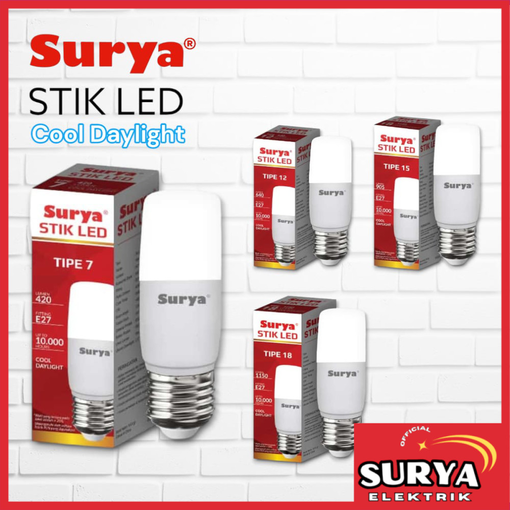 Lampu Bohlam SURYA STIK LED Stick 6W 9W 12W 15W Putih Cool Daylight CDL E27 SNI