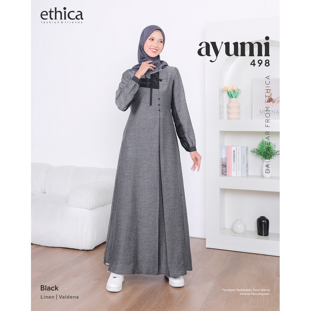 Ethica Ayumi Series Gamis Daily Busui & Wudhu Friendly Resleting Depan Kombinasi Bahan Detail Tindis