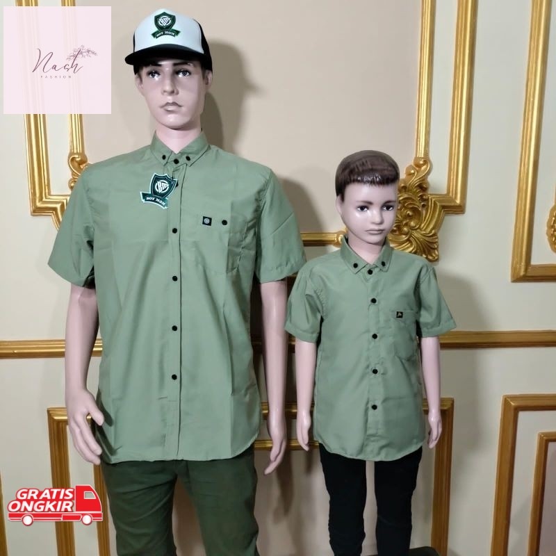 KemejaTerkini / SAGE KEMEJA COUPLE AYAH DAN ANAK WARNA SAGE KEMEJA POLOS COUPLE DEWASA DAN ANAK HIJA