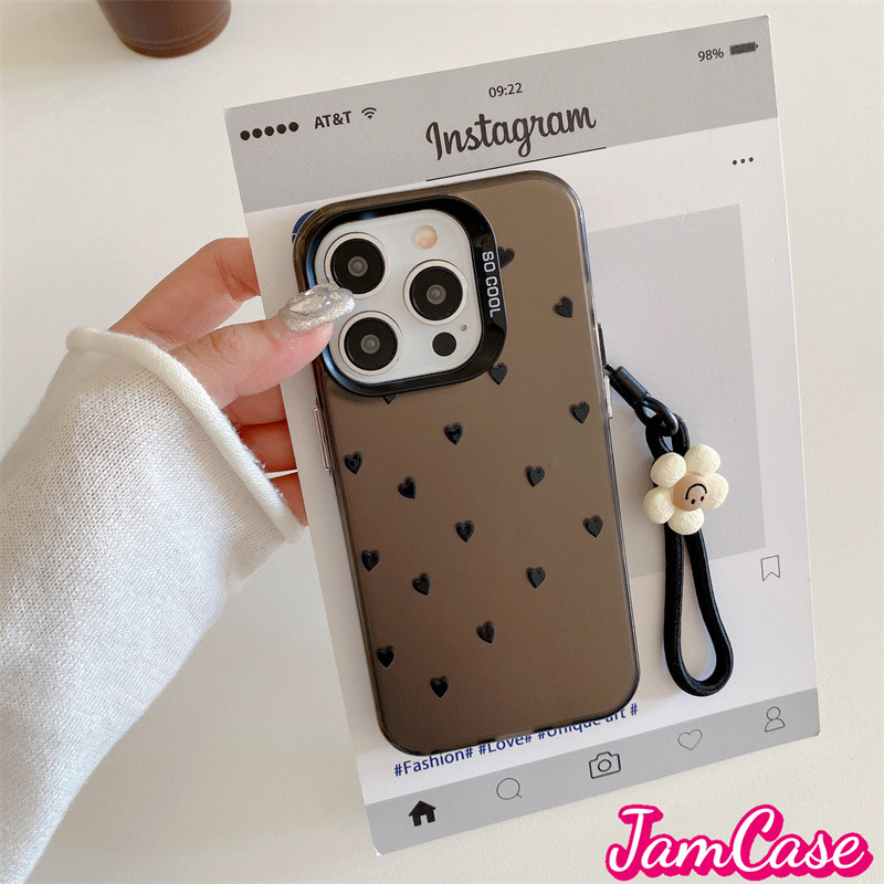 【Jam Case】case OPPO hati cinta hitam Casing ponsel cocok untuk OPPO A94 F17PRO Casing Anti PecahA58 