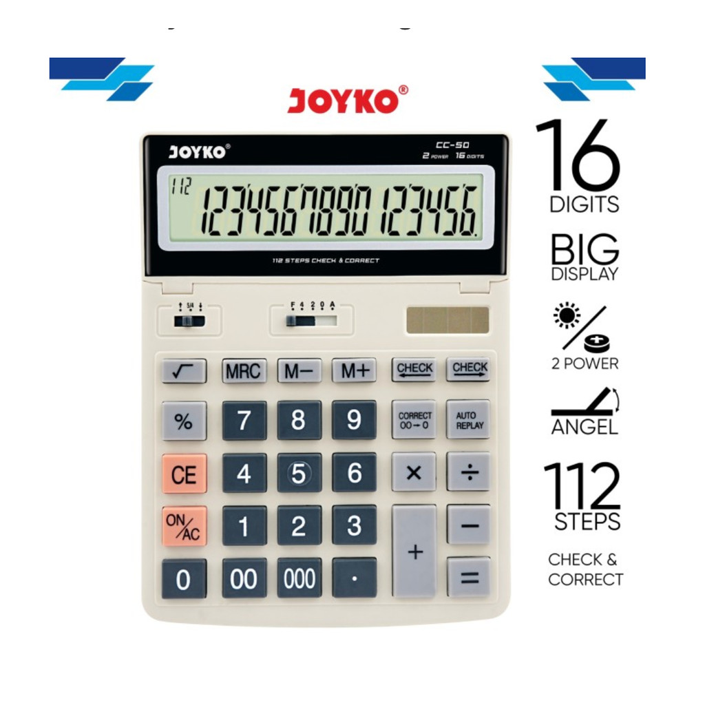 

( DAPAT 1 PCS ) KALKULATOR JOYKO CC-50 / Calculator Joyko CC-50 16 ANGKA DIGITS Layar Lebar