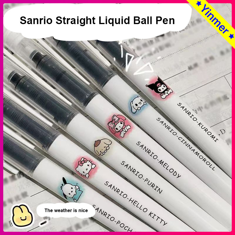 

COD✨Sanrio Straight Liquid Ball Pen Quick Drying Smooth Writing Pen 0.5mm Black Neutral Pen-Yinmer