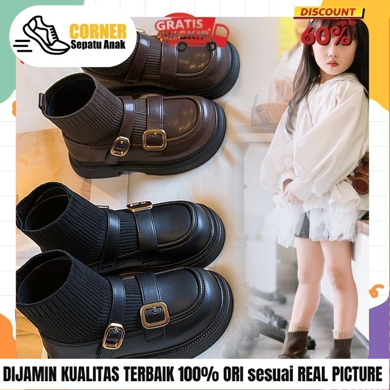 Sepatu Pantovel Boot Tinggi Anak Perempuan With Sock Slip On Usia TK SD F2022-937