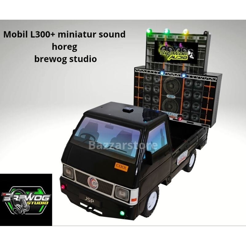 mainan mobil L300+miniatur sound system karnaval sound horeg, mainan mobil l300 full musik dan lampu