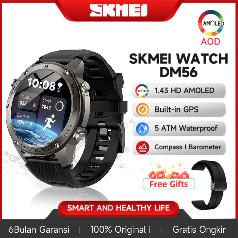 Skmei Smartwatch DM56 GPS Map 5ATM Tahan Air Smartwatch AMOLED Layar Altitude Air Pressure 170+ Mode