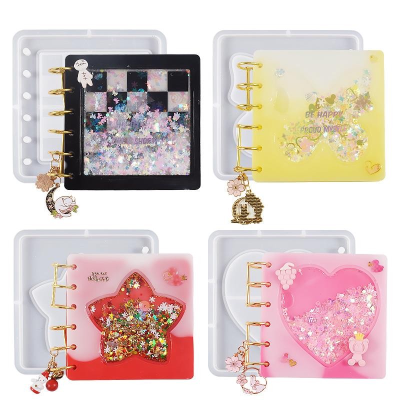 

Quicksand Notebook Silicone Casting Molds Butterfly Star Love Checkerboard Notebook Cover Epoxy Resin Mould DIY Jewelry Crafts
