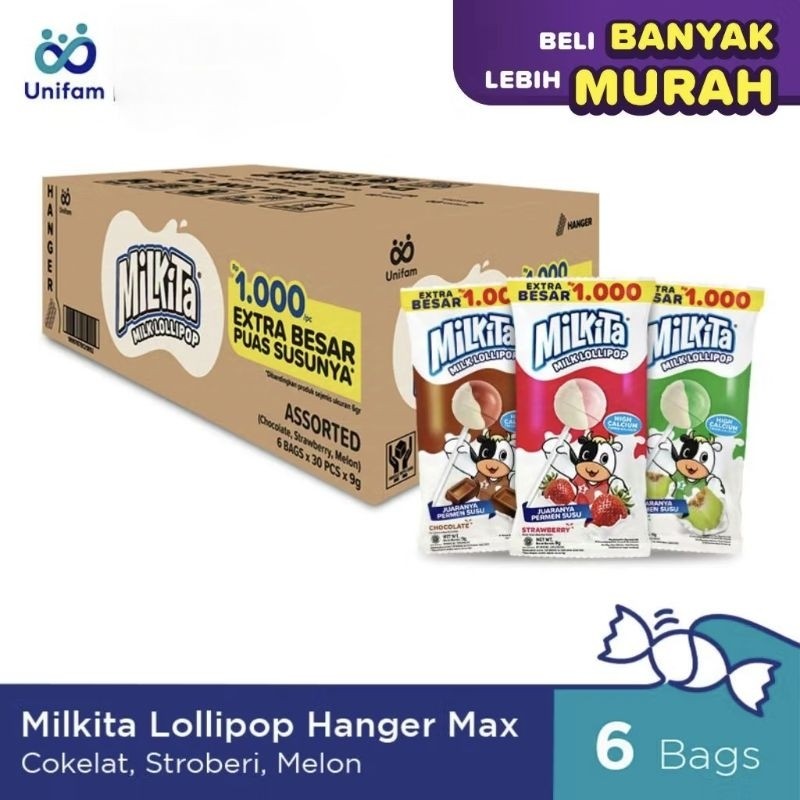 

Milkita Lollipop HangerMax (1 karton Isi 180pcs)- Permen Susu Lolipop Rasa Jeruk,...