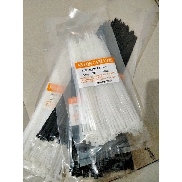 

kabel Ties tali Ties pengikat hitam putih 10cm 15cm 20cm 25cm 30cm 40cm per pack isi 100pcs