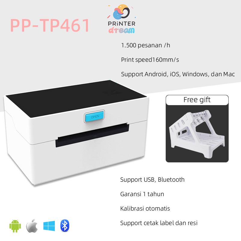 2 IN1 PRINTER RESI/ BARCODE THERMAL LABEL SUPPORT BLUETOOTH /USB Shipping Sticker Printer Barcode Th