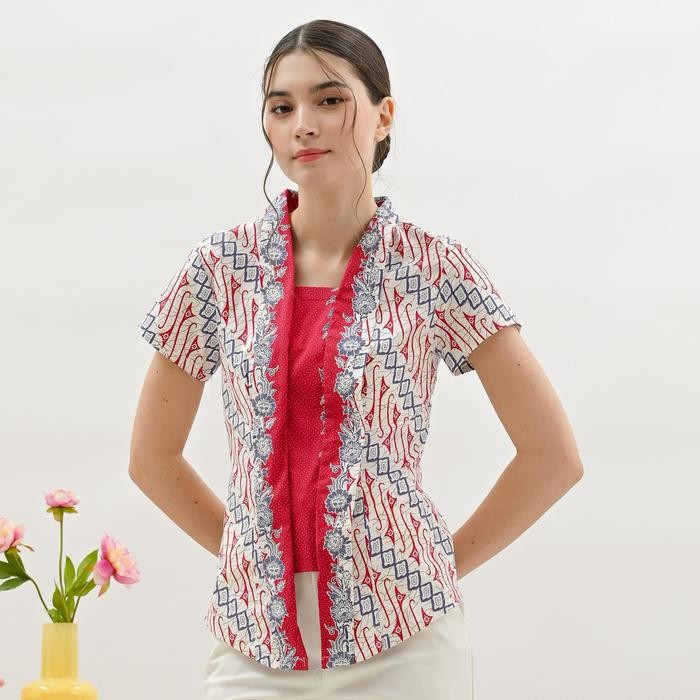 Blouse Batik Wanita Modern / Atasan Batik Kantor / Batik Motif Elegant Warna Pink