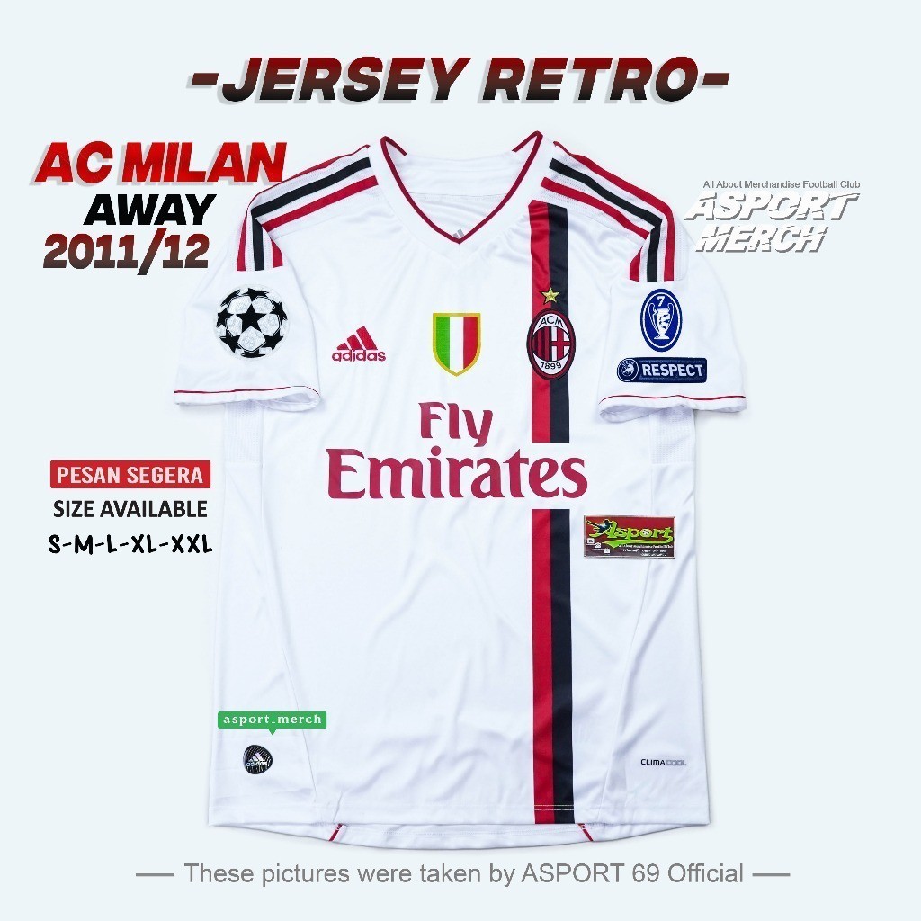 ASPORT JERSEY RETRO MILAN 2011 2012 AWAY VINTAGE