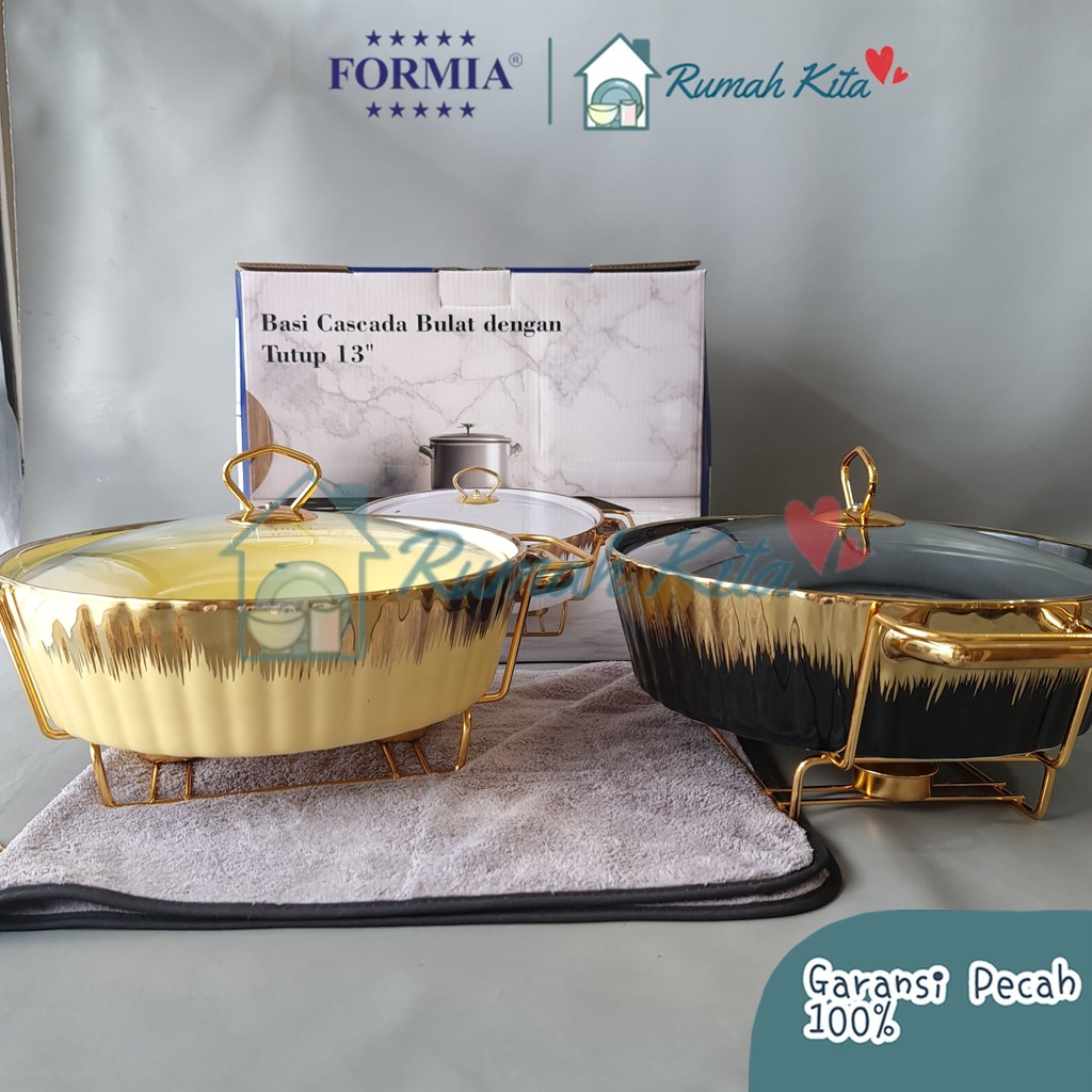 FORMIA Tempat Prasmanan Keramik Deep Round Casserole Cascada 13" Cantik Aesthetic Bermotif Murah Ema