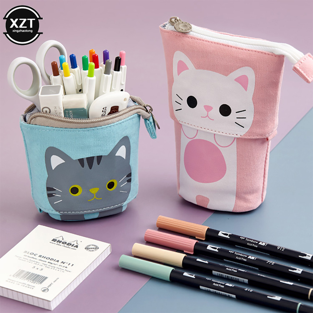 

Creative Scalable Canvas Pencil Case Large Capacity Cute Cat Pen Holder Multi functional Pen Bag Kids Gifts School Supplies Kit