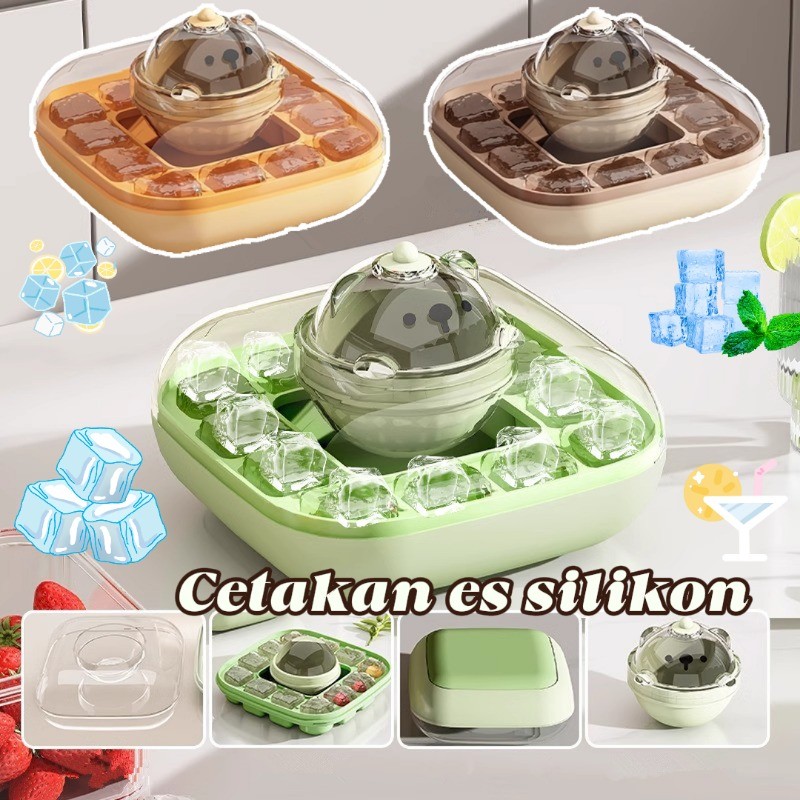 Cetakan Es Batu Silikon + Tutup - Ice Maker Pembuat Es Batu Mini Silicone Portable Kotak Penutup - 1
