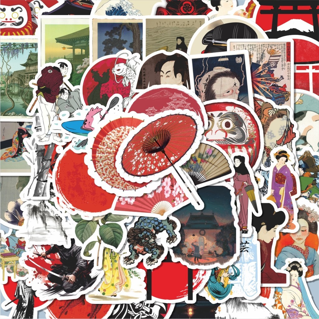 

100PCS Lucu Stiker Tema Budaya Jepang Stiker Aesthetic Stiker Anti Air Stikers Berperekat Waterproof sticker decal buat Motor Helm Buku Journal Koper Casing HP Laptop Botol Minum Hadiah anak