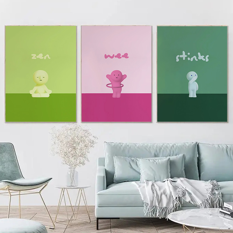 

Colorful Smiski Yoga Meditation Posters and Prints Canvas Printing Modern Zen Wall Art Picture for Yoga Studio Home Decor Gifts